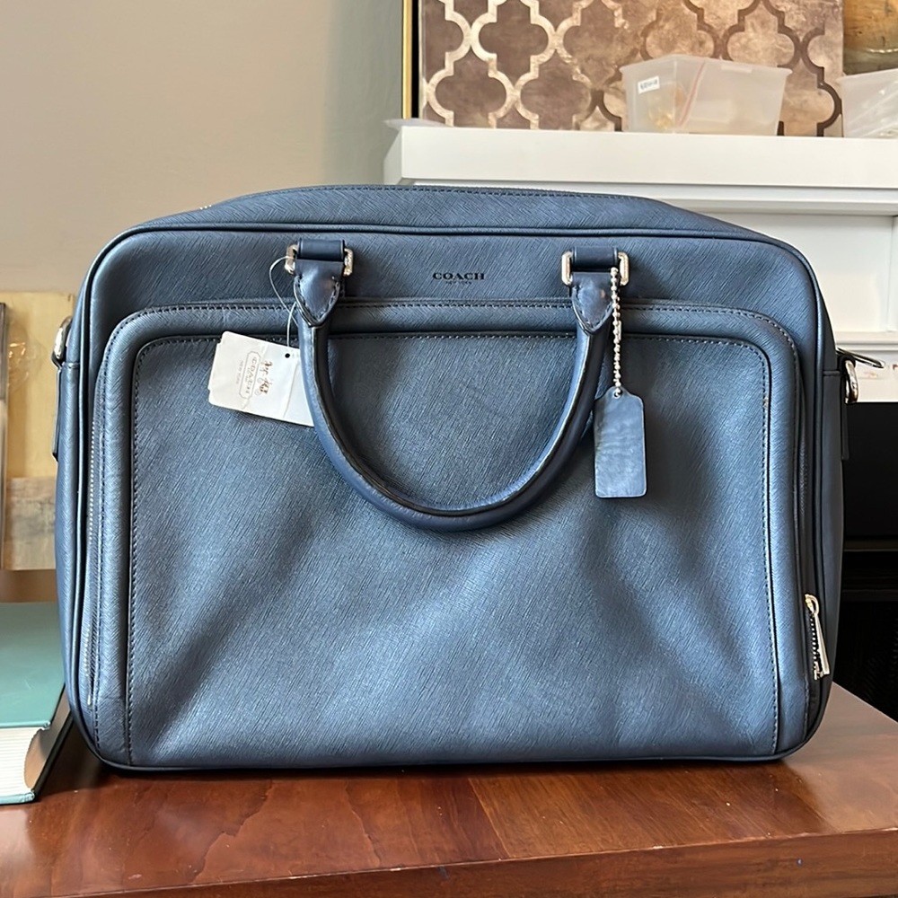 NWT Coach Men's Crosbycity Saffiano Leather Navy Briefcase Bag Navy 71330